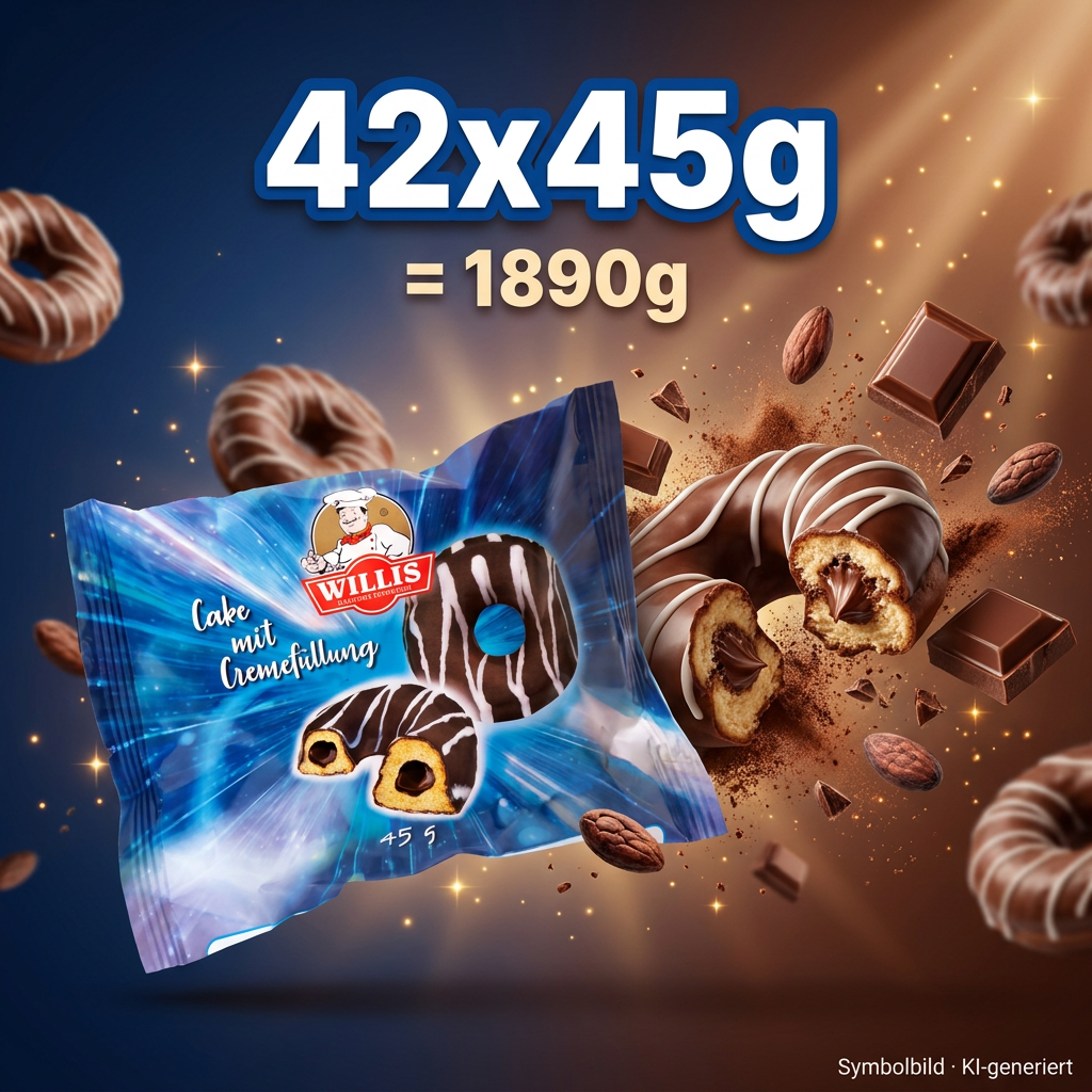 42x Willis Donut Cake mit Kakocremefüllung á 45g=1890g MHD 05.01.27