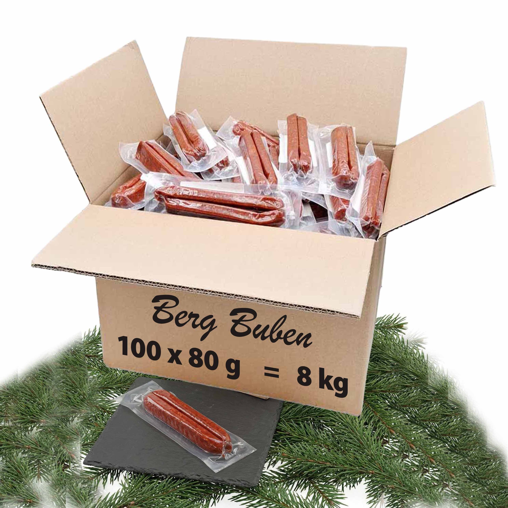 100x Schwarzwälder Berg Buben, Landjäger geräuchert 2er, 80g = 8000g MHD 12.09.26