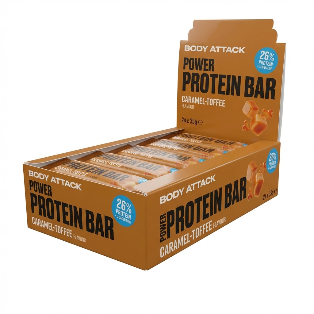 24X Body Attack Power Protein Bar Caramel-Toffee á 35 g = 840g MHD 30.07.27
