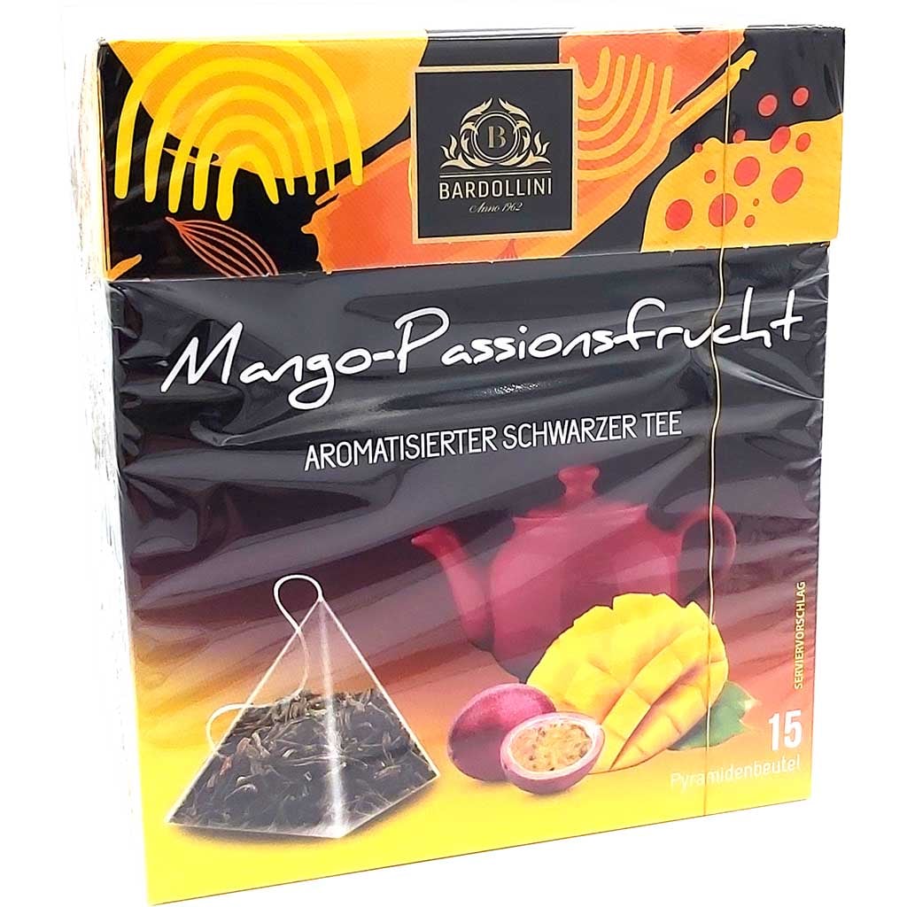 Bardollini Schwarzer Tee mit Mango-Passionsfrucht 15 Beutel Tassen 22,5g MHD 30.10.27