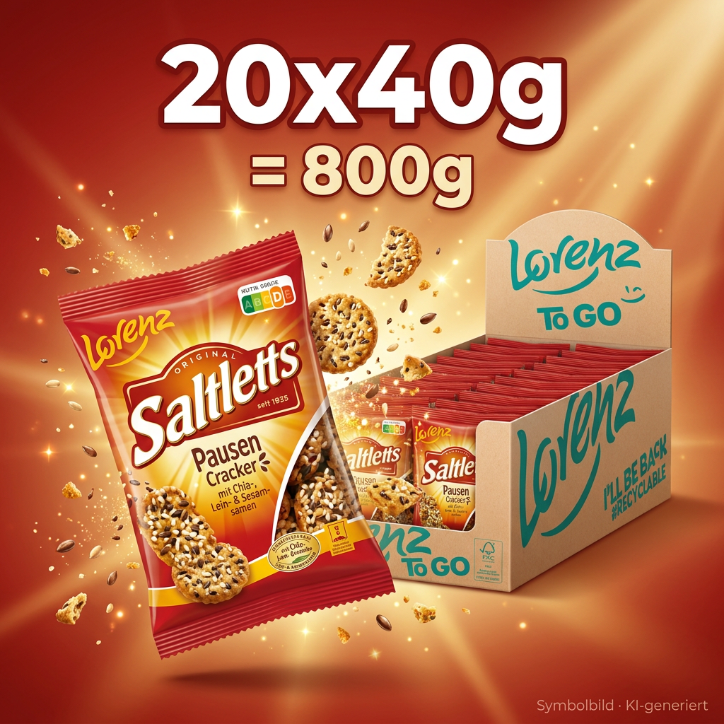 20X Lorenz Saltletts Pausen Cracker Mit Chia-, Lein- & Sesamsamen 40g = 800g MHD 22.10.26
