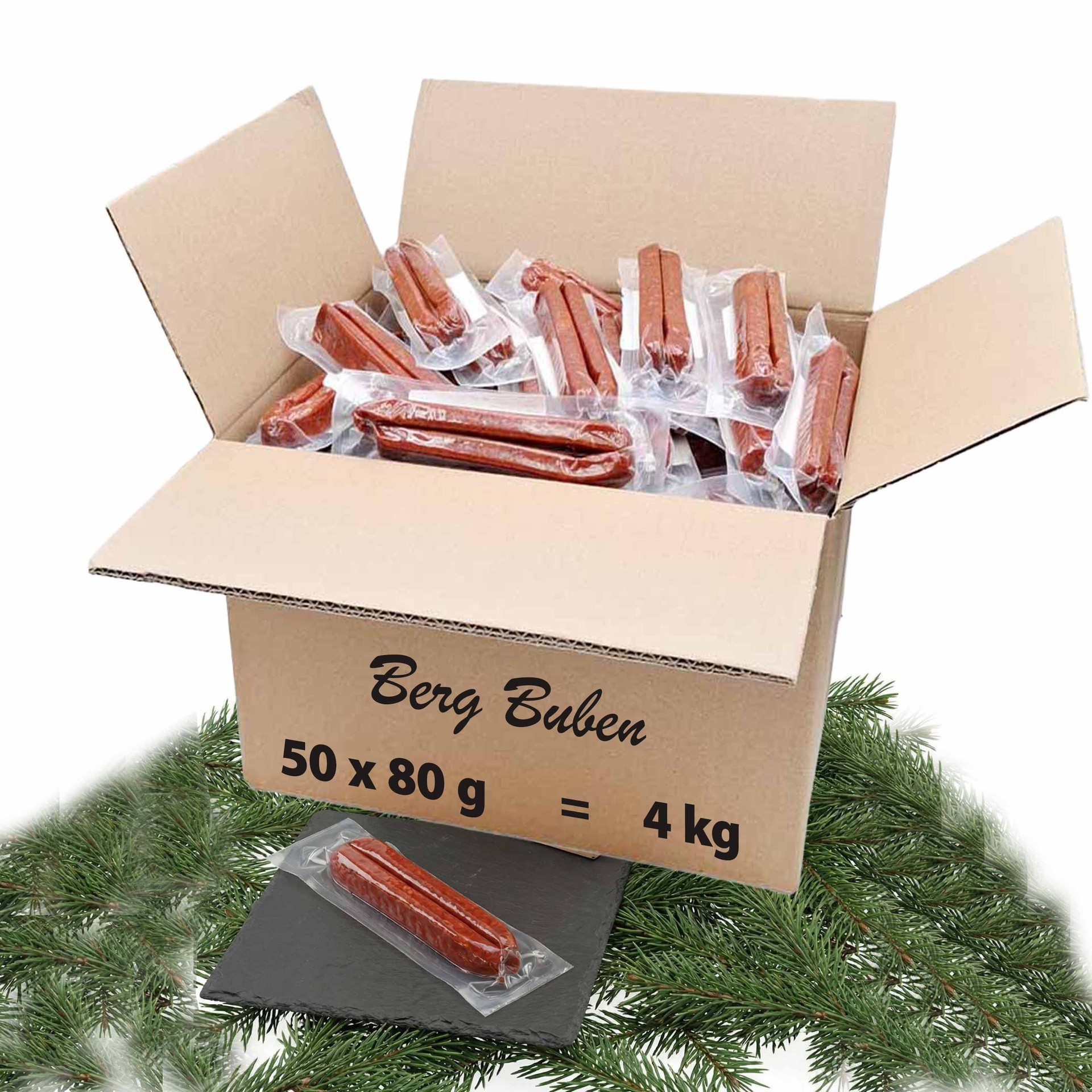 50x Schwarzwälder Berg Buben, Landjäger geräuchert 2er, 80g = 4000g MHD 12.09.26